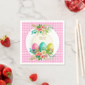 Floral Easter Eggs & Watercolor Pink Roses スタンダードカクテルナプキン (インサイチュ)
