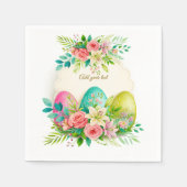 Floral Easter Eggs & Watercolor Pink Roses スタンダードカクテルナプキン (正面)