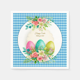 Floral Easter Eggs & Watercolor Pink Roses スタンダードカクテルナプキン