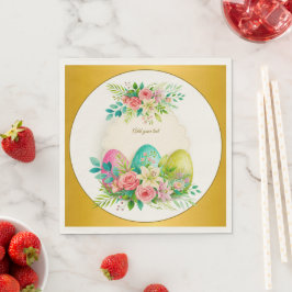 Floral Easter Eggs & Watercolor Pink Roses スタンダードランチョンナプキン