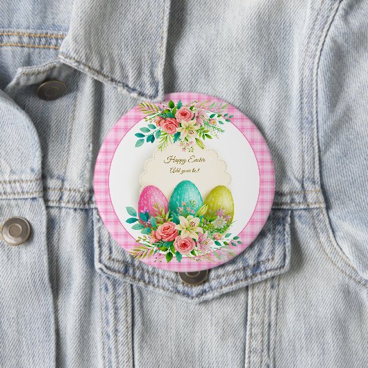 Floral Easter Eggs & Watercolor Pink Roses 缶バッジ (インサイチュ)
