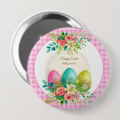 Floral Easter Eggs & Watercolor Pink Roses 缶バッジ (正面&裏面)
