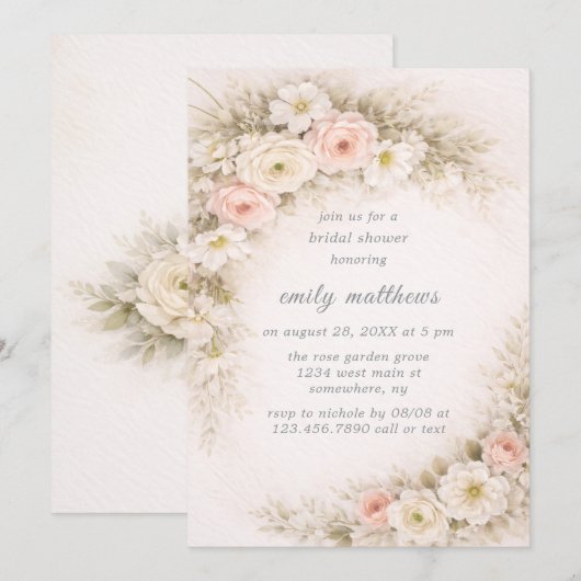 Floral Editorial Bouquet Bridal Shower 招待状 (正面/裏面)