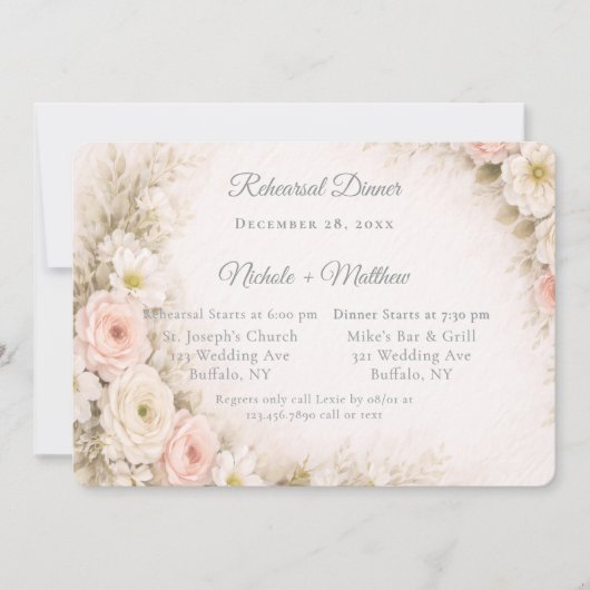 Floral Editorial Bouquet Rehearsal Dinner 招待状 (正面)