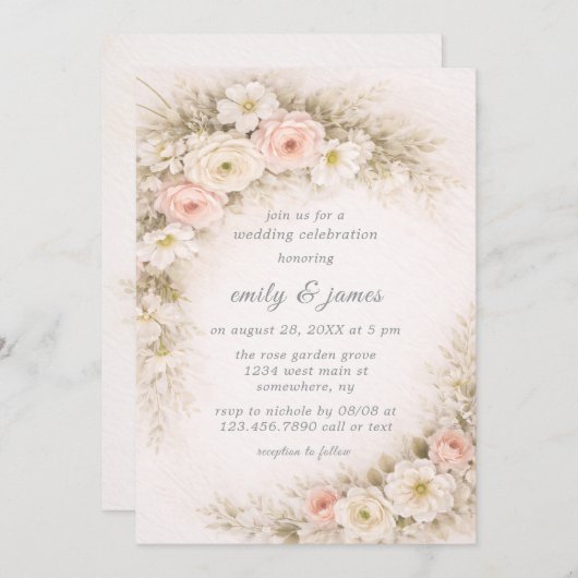Floral Editorial Bouquet Wedding Celebration 招待状 (正面/裏面)