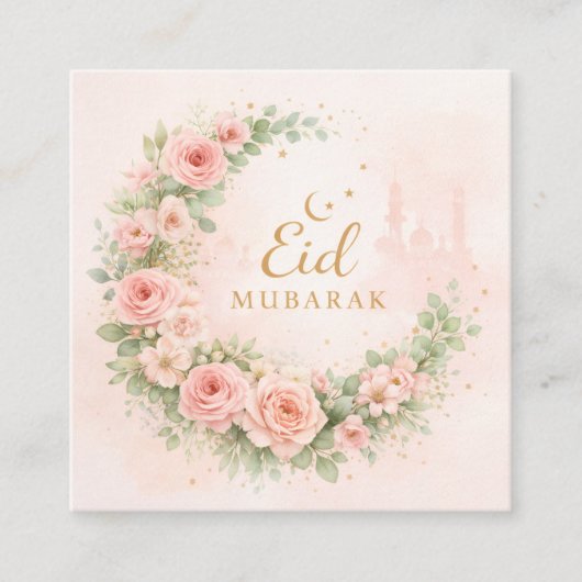Floral Eid Mubarak – Blush Pink Islamic Gift f エンクロージャーカード (正面)
