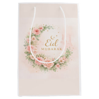 Floral Eid Mubarak – Blush Pink Islamic Gift f ミディアムペーパーバッグ