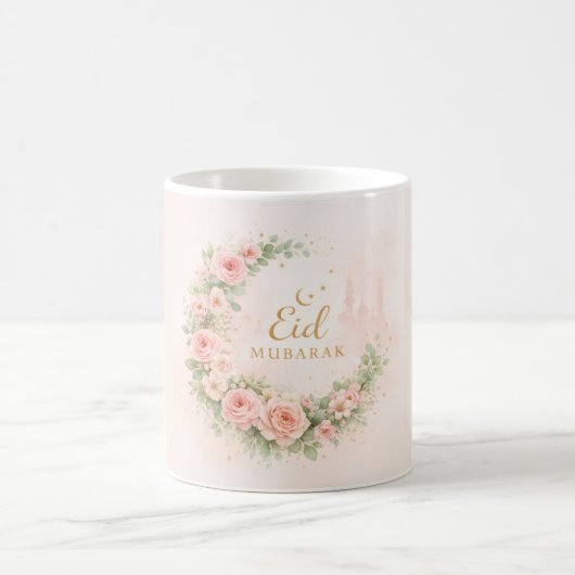 Floral Eid Mubarak Mug – Blush Pink Islamic Gift f コーヒーマグカップ (中央)