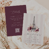 Floral Eiffel Tower Double Sided Bridal Shower 招待状