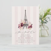 Floral Eiffel Tower Double Sided Bridal Shower 招待状 (スタンド正面)