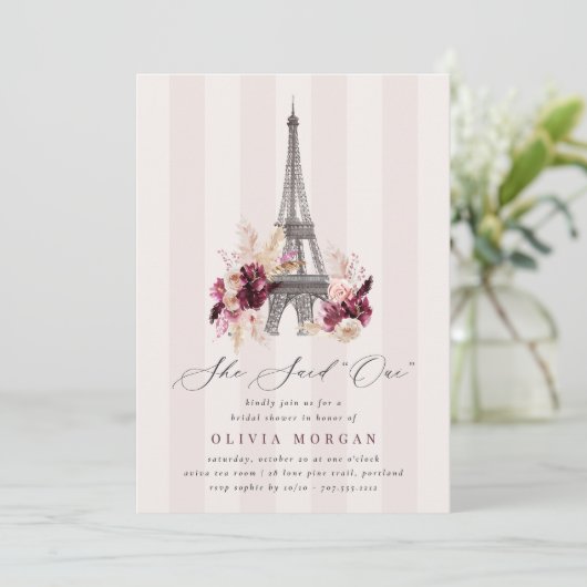 Floral Eiffel Tower Double Sided Bridal Shower 招待状 (スタンド正面)