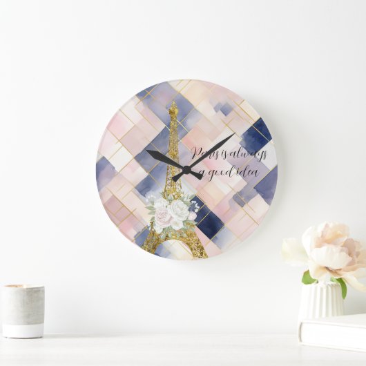 Floral Eiffel Tower Paris is Always A Good Idea ラージ壁時計 (ホーム)