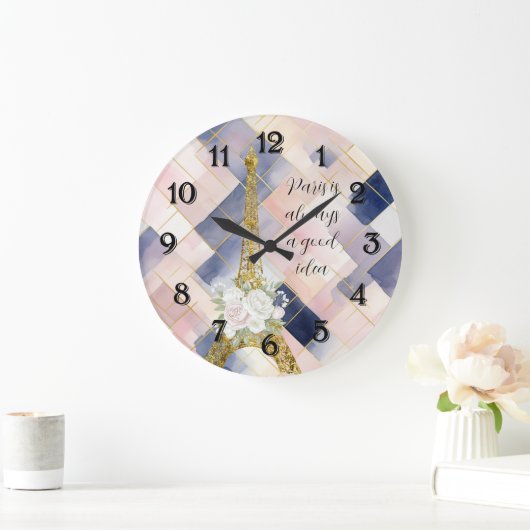 Floral Eiffel Tower Paris is Always A Good Idea ラージ壁時計 (ホーム)