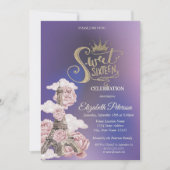 Floral Eiffel Tower Violet Sweet 16 招待状 (正面)