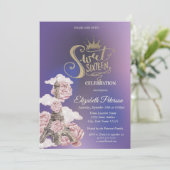 Floral Eiffel Tower Violet Sweet 16 招待状 (スタンド正面)