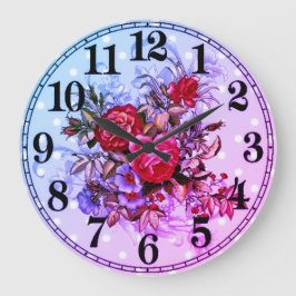 Floral Elegance 10.75" Round Acrylic Wall Clock ラージ壁時計