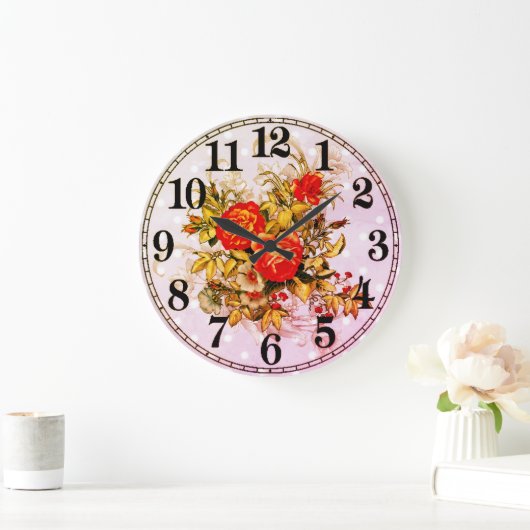 Floral Elegance 10.75" Round Acrylic Wall Clock ラージ壁時計 (ホーム)