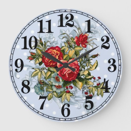 Floral Elegance 10.75" Round Acrylic Wall Clock ラージ壁時計 (正面)