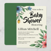 Floral Elegance Baby Shower Invite 招待状 (正面/裏面)