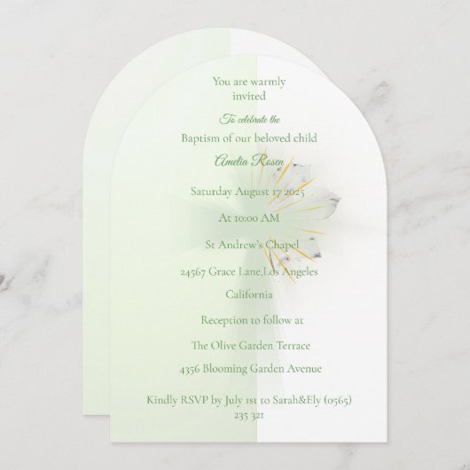 Floral elegance cross baptism invitation  招待状 (正面/裏面)
