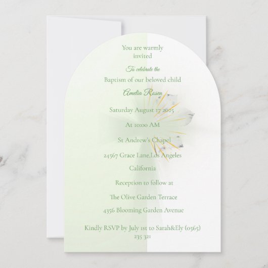 Floral elegance cross baptism invitation  招待状 (正面)