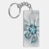 Floral Elegance Modern Abstract Blue Fractal Art キーホルダー (正面左)