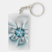 Floral Elegance Modern Abstract Blue Fractal Art キーホルダー (裏面)
