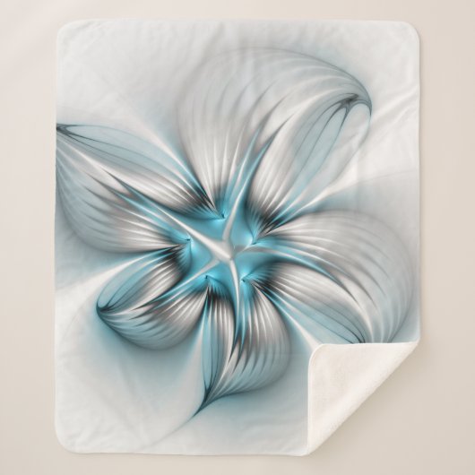 Floral Elegance Modern Abstract Blue Fractal Art シェルパブランケット (正面)