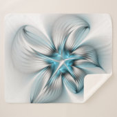 Floral Elegance Modern Abstract Blue Fractal Art シェルパブランケット (正面(横))
