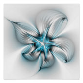 Floral Elegance Modern Abstract Blue Fractal Art ポスター (正面)