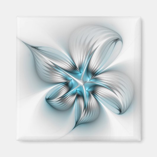 Floral Elegance Modern Abstract Blue Fractal Art マグネット (正面)