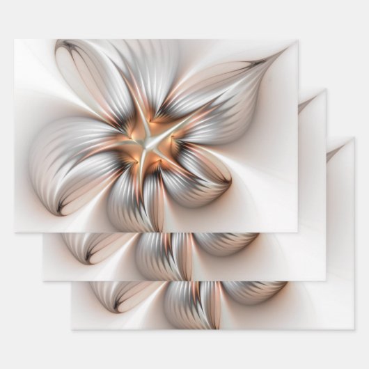 Floral Elegance Modern Abstract Fractal Art ラッピングペーパーシート (セット)