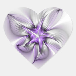 Floral Elegance Modern Abstract Violet Fractal Art ハートシール