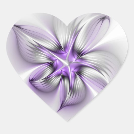 Floral Elegance Modern Abstract Violet Fractal Art ハートシール (正面)