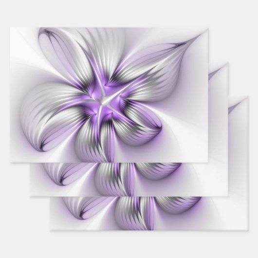 Floral Elegance Modern Abstract Violet Fractal Art ラッピングペーパーシート (セット)