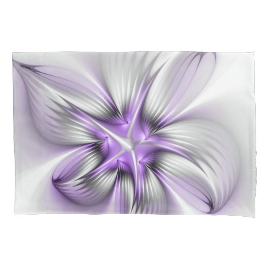 Floral Elegance Modern Abstract Violet Fractal Art 枕カバー (正面)