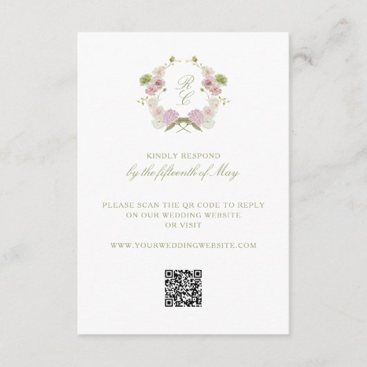 Floral Elegance Monogram Crest Wedding エンクロージャーカード (正面)