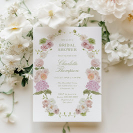 Floral Elegance Pink Green Bridal Shower 招待状