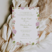 Floral Elegance Pink Green Frame Wedding 招待状