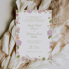 Floral Elegance Pink Green Frame Wedding 招待状