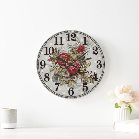 Floral Elegance Round Acrylic Wall Clock ラージ壁時計 (ホーム)