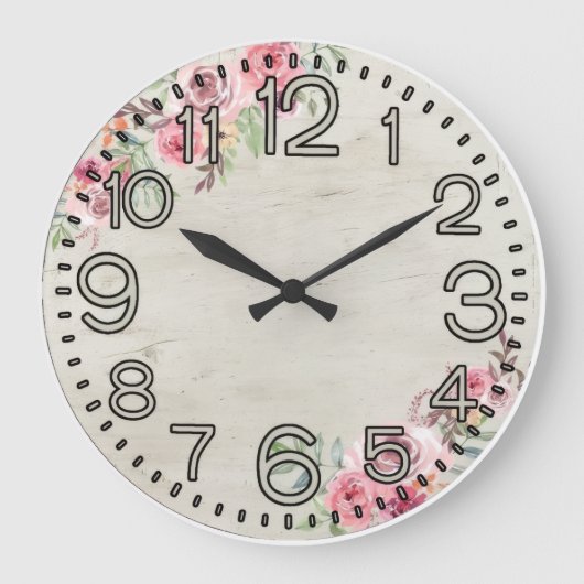 Floral Elegance Round Acrylic Wall Clock ラージ壁時計 (正面)