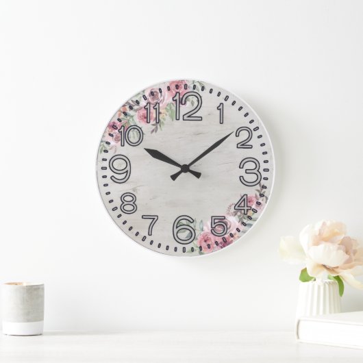 Floral Elegance Round Acrylic Wall Clock ラージ壁時計 (ホーム)