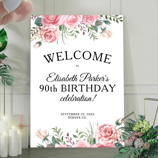 Floral elegant 90th birthday party welcome  ポスター