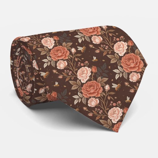 Floral Elegant Bee Pattern Custom Necktie ネクタイ (ロール)