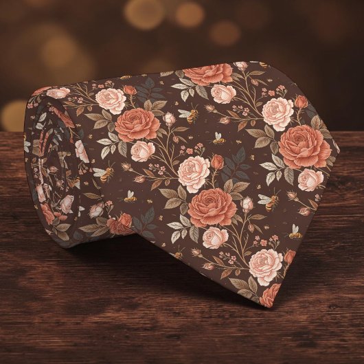 Floral Elegant Bee Pattern Custom Necktie ネクタイ