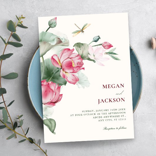 Floral elegant blooming wedding 招待状