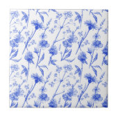 Floral Elegant Blue Flowers Ceramic Tile タイル (正面)