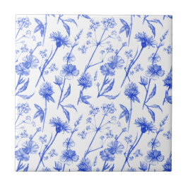 Floral Elegant Blue Flowers Ceramic Tile タイル