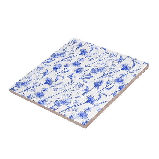 Floral Elegant Blue Flowers Ceramic Tile タイル (側面)